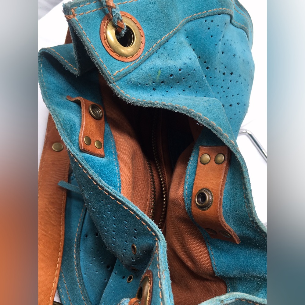 Lucky Brand Laser Cut Perforated Suede Tassel Hippie Hobo Shoulder Handbag - Picture 8 of 8